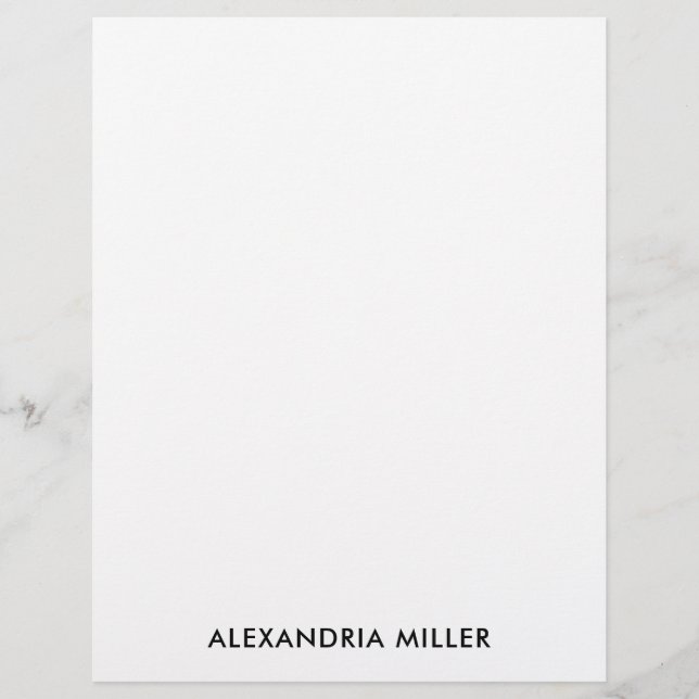 Personalised Black White Minimalist Stationery Custom Letterhead (Front)