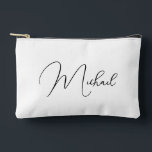 Personalised Black White Monogram Makeup Cosmetic Accessory Pouch<br><div class="desc">Create your own custom, personalised, beautiful modern elegant black script / typography monogram monogrammed, durable Spun Polyester, mens womens white zippered cosmetic makeup toiletry bag golf beach accessory pouch. Simply type in your name / initials / monogram, to customise. Make a great gift for birthday, fathers day, mothers day, christmas,...</div>