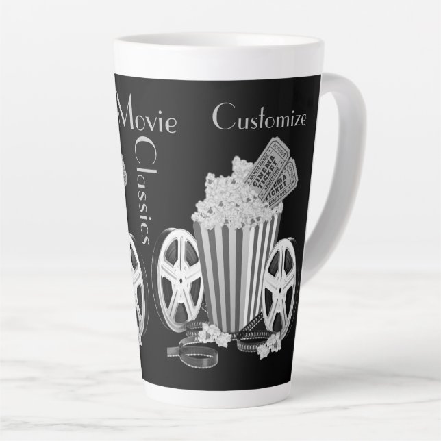 Personalised Black & White Movie Classics Latte Mug (Right Angle)