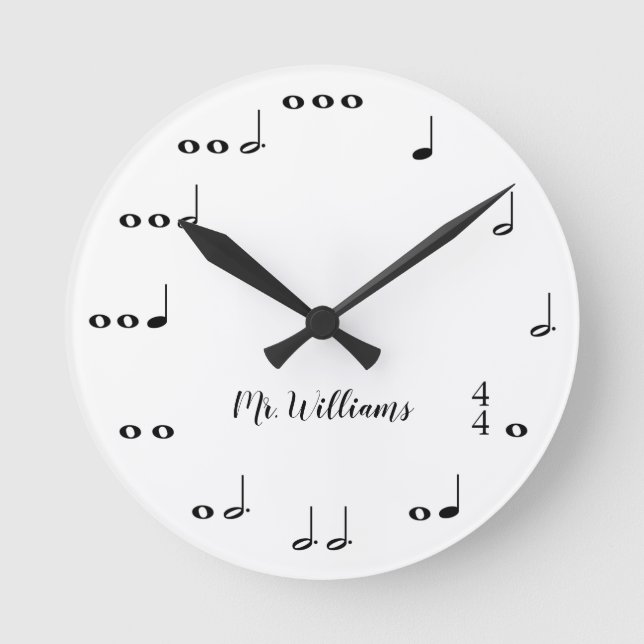 Personalised Black & White Music Notes Round Clock (Front)