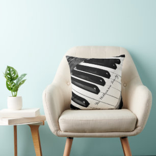 Personalised Black & White Music Themed Piano Keys Cushion