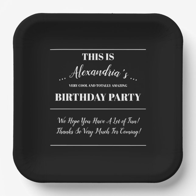 Personalised Black & White Party Paper Plate (Front)
