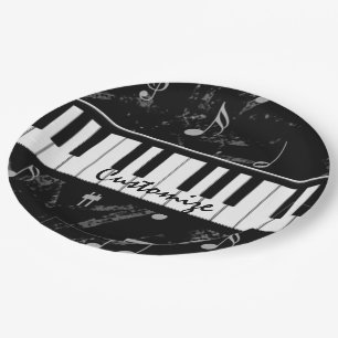 Personalised Black & White Piano Music Paper Plate