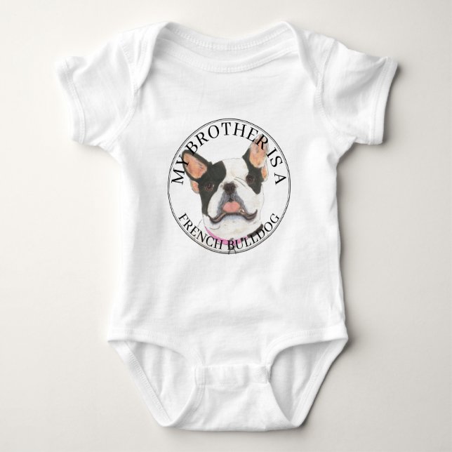Personalised Black & White Pied French Bulldog Baby Bodysuit (Front)