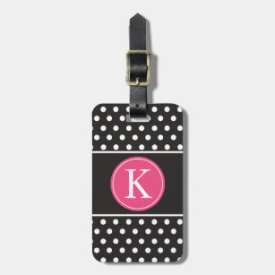 Personalised Black White Pink Polka Dots Luggage Tag
