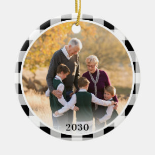 Personalised Black White Plaid Christmas Photo Ceramic Ornament
