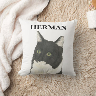 Personalised Black & White Ragamuffin Tuxedo Cat Cushion