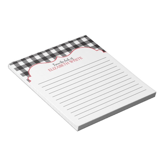 Personalised Black White Red Buffalo Plaid Notepad (Angled)