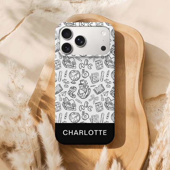 Personalised Black & White School Doodle (Personalized Black & White School Doodle iPhone Case)