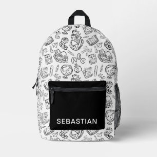 Personalised Black & White School Doodle Kids Printed Backpack