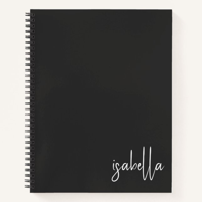Personalised Black White Script Name Notebook (Front)
