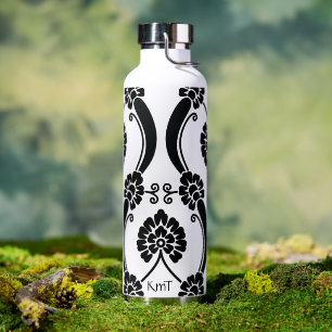 Personalised Black & White Scrollwork Pattern Water Bottle
