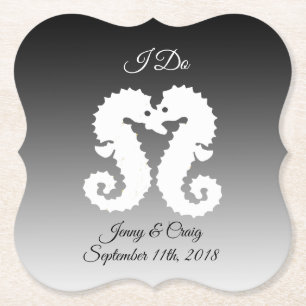 Personalised Black  White Seahorse Wedding Coaster