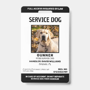 Personalised Black White Service Dog Photo ID Badge