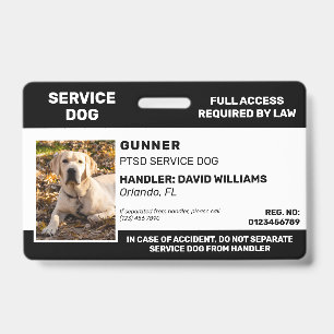Personalised Black White Service Dog Photo ID Badge