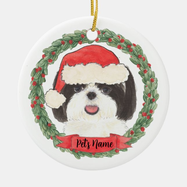 Personalised Black & White Shih Tzu Ceramic Ornament (Front)