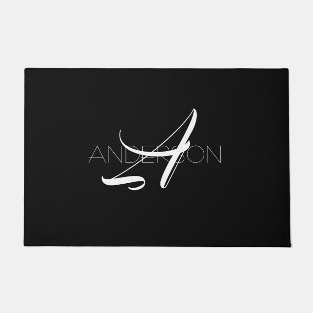 Personalised black white simple modern   doormat (Front)