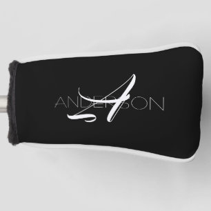 Personalised black white simple modern golf head cover