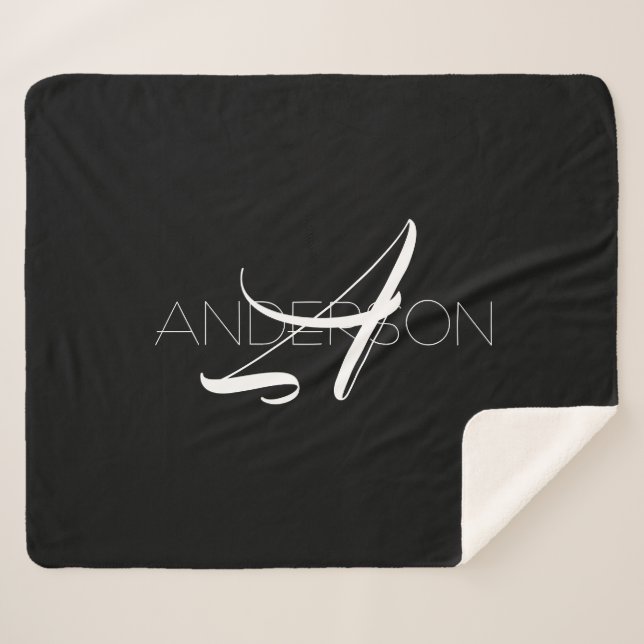 Personalised black white simple modern   sherpa blanket (Front (Horizontal))