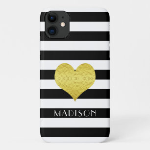 Personalised Black White Stripe Pattern iPhone 11 Case
