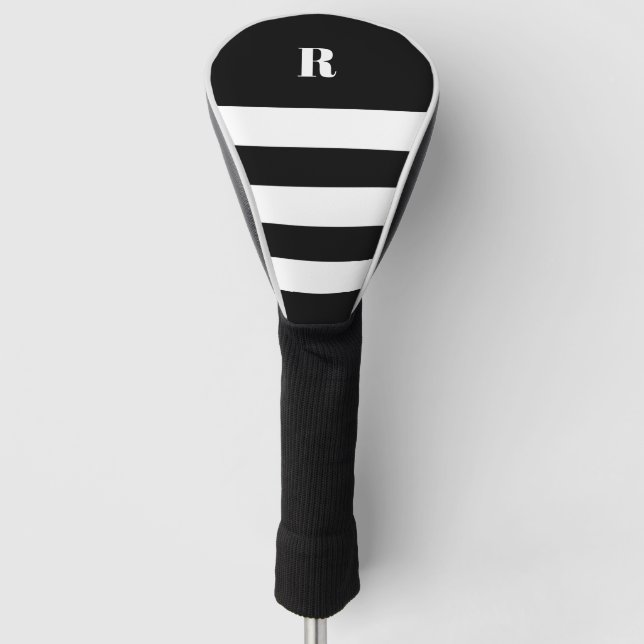 Personalised Black & White Striped   Golf Head Cover (Front)