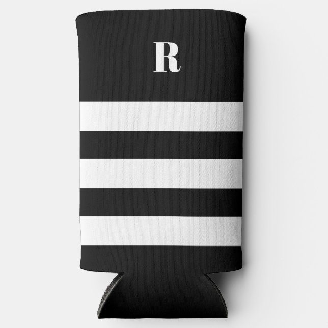 Personalised Black & White Striped   Seltzer Can Cooler (Front)