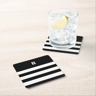 Personalised Black & White Striped Square Paper Co Coaster