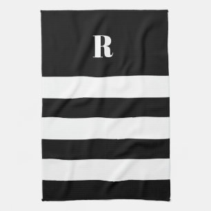 Personalised Black & White Striped Tea Towel