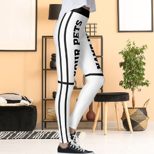Personalised Black White Stripes Pet Names Leggings