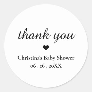 Personalised Black & White Thank You Classic Round Sticker
