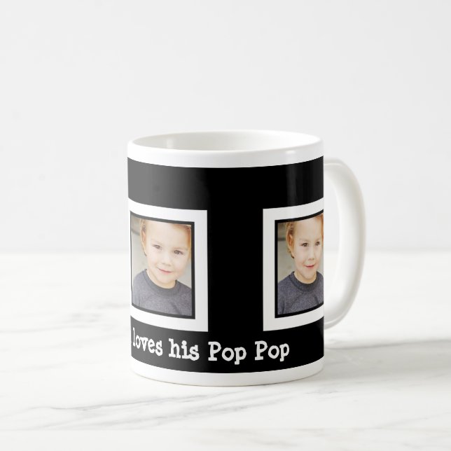 Personalised Black & White Three Photo Coffee Mug (Front Right)