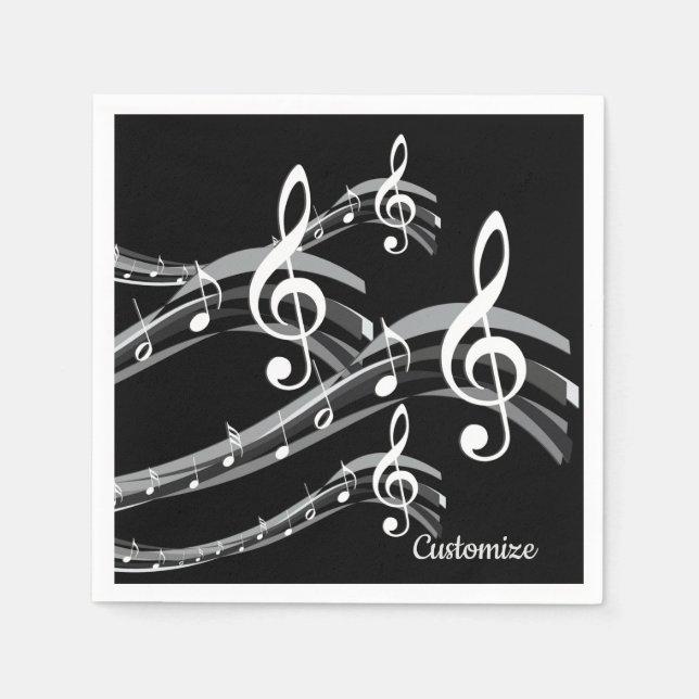 Personalised Black & White Treble Clef Napkin (Front)
