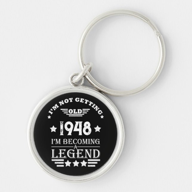 Personalised black white vintage 75th birthday  key ring (Front)