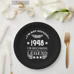 Personalised black white vintage 75th birthday  paper plate