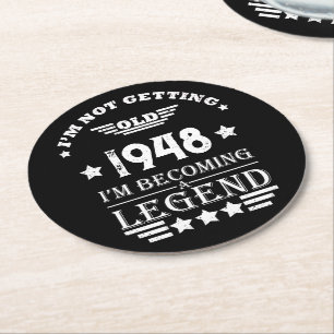 Personalised black white vintage 75th birthday  round paper coaster