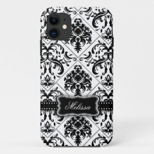 Personalised Black & White Vintage Damask pattern iPhone 11 Case