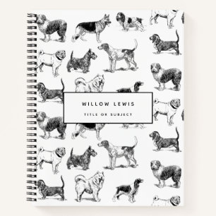 Personalised Black & White Vintage Dogs Pattern Notebook
