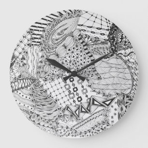 Personalised Black & White Zendoodle Tangle ZIA 01 Large Clock
