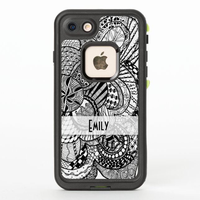 Personalised Black & White Zendoodle Tangle ZIA 08 LifeProof iPhone Case (Back)