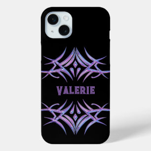 Personalised Black with 3D Purple Tribal Design iPhone 15 Mini Case