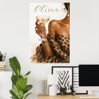 Personalised Black Woman Champagne Fashion Poster