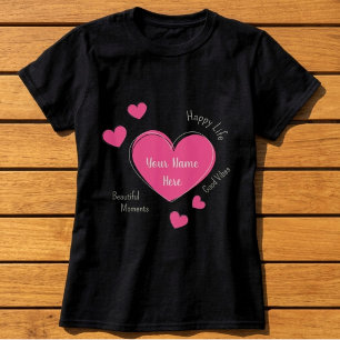Personalised Black Women’s T-Shirt with Pink Heart