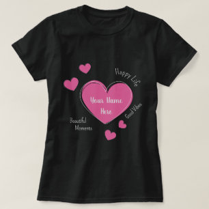 Personalised Black Women’s T-Shirt with Pink Heart