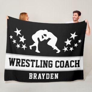 Personalised Black Wrestling Coach Name Fleece Blanket