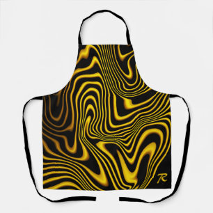 Personalised Black Yellow Gold Swirls Texture Apron