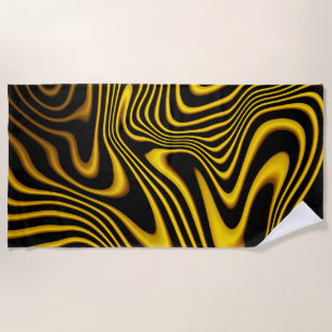 Personalised Black Yellow Gold Swirls Texture Beach Towel