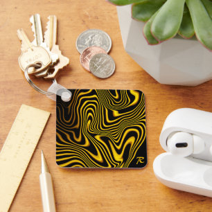 Personalised Black Yellow Gold Swirls Texture Key Ring