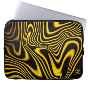Personalised Black Yellow Gold Swirls Texture Laptop Sleeve