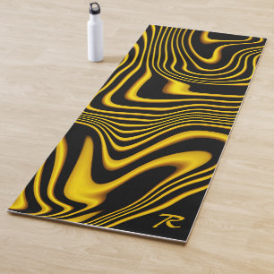 Personalised Black Yellow Gold Swirls Texture Yoga Mat