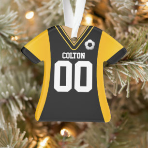 Personalised Black/Yellow Soccer Jersey Ornament